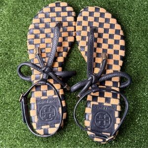 Tory Burch Black and Tan Checkered Sandals